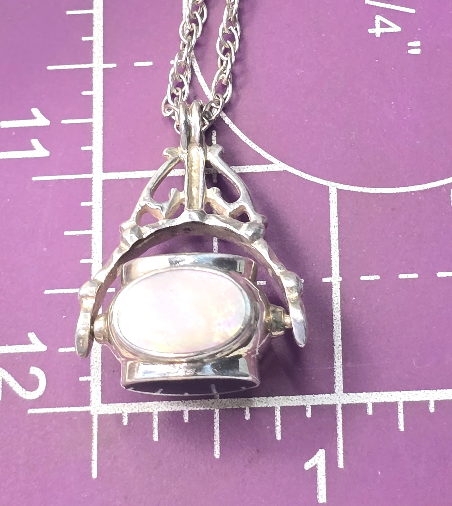 Spinner Fob multi gemstone vintage sterling silver spinner necklace