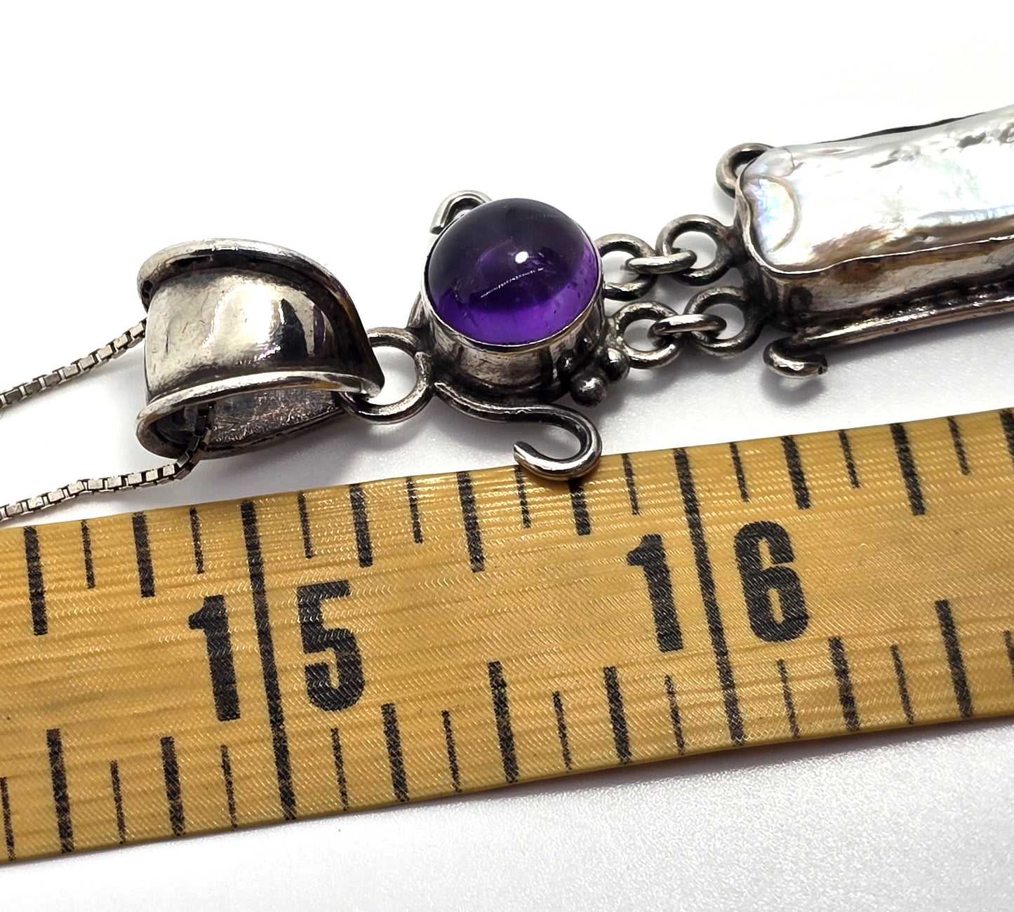 Blue topaz amethyst and pearl large gemstone sterling silver pendant necklace