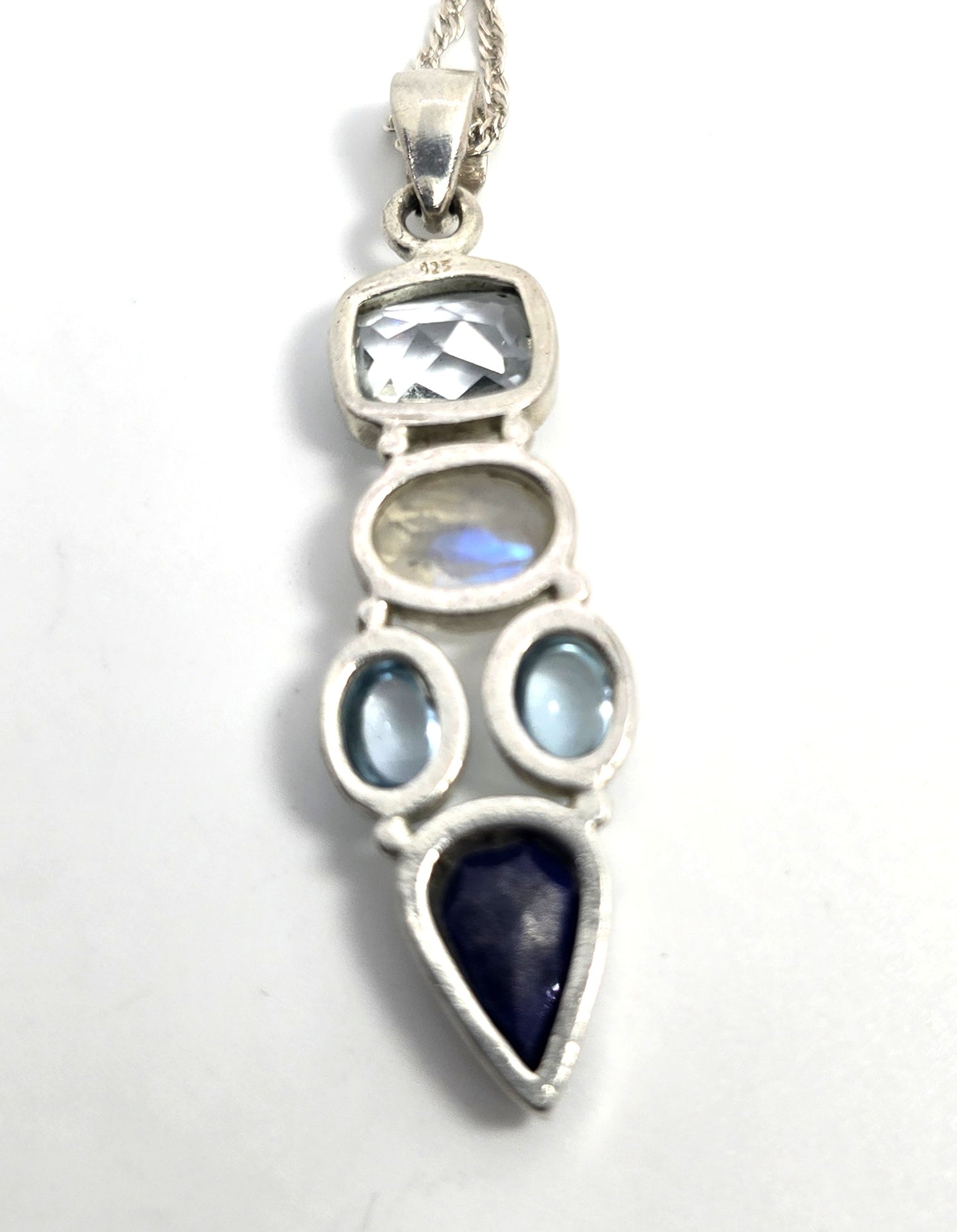 Blue topaz moonstone lapis lazuli blue gemstone sterling silver pendant necklace