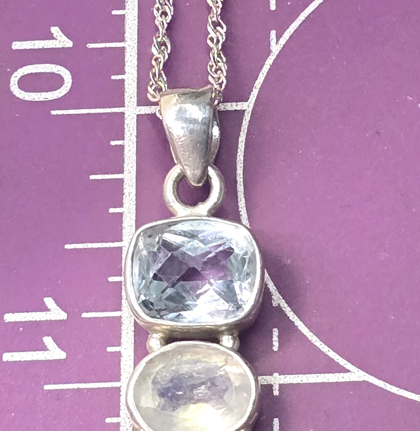 Blue topaz moonstone lapis lazuli blue gemstone sterling silver pendant necklace