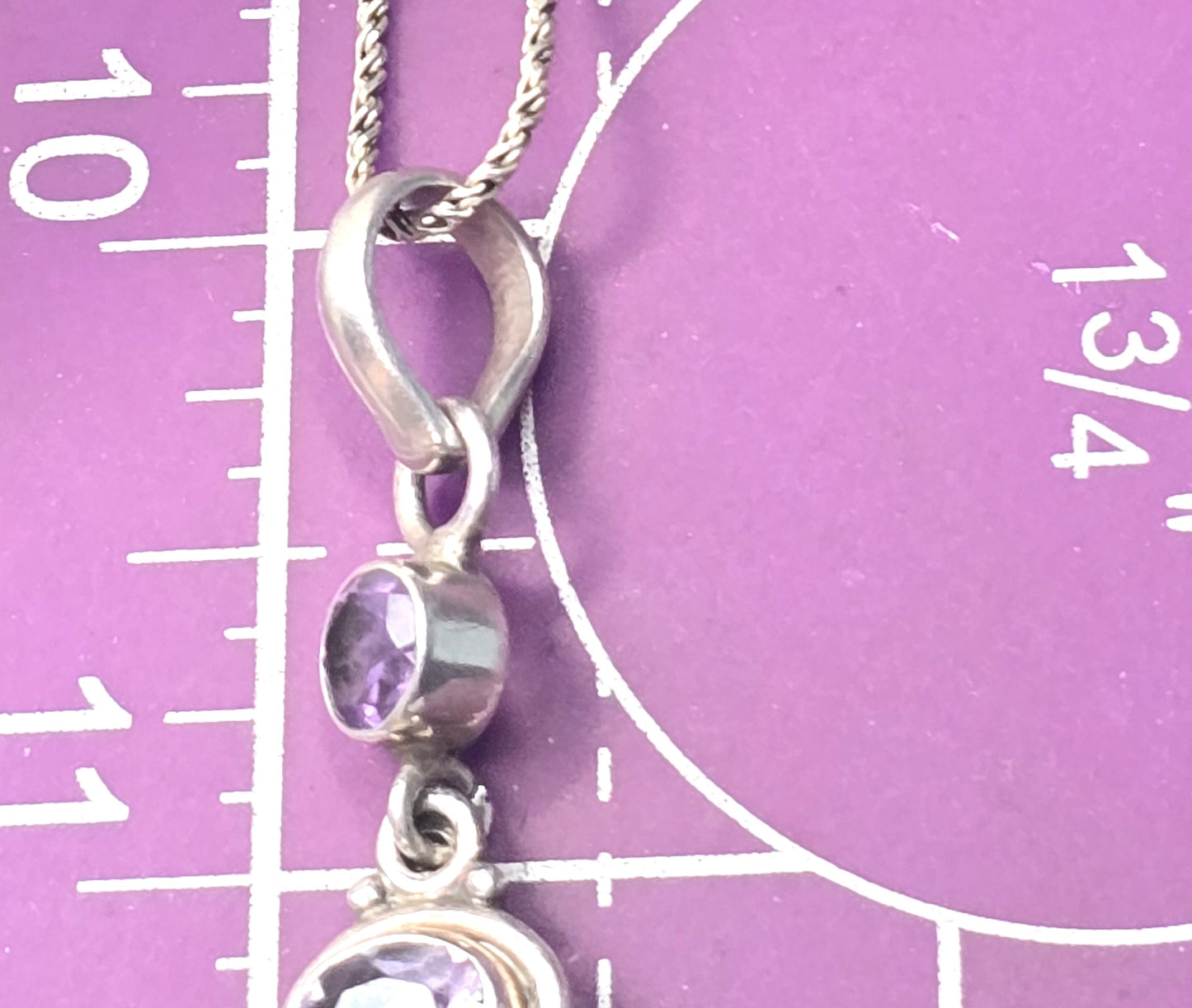 Amethyst flower purple multi gemstone long sterling silver vintage necklace