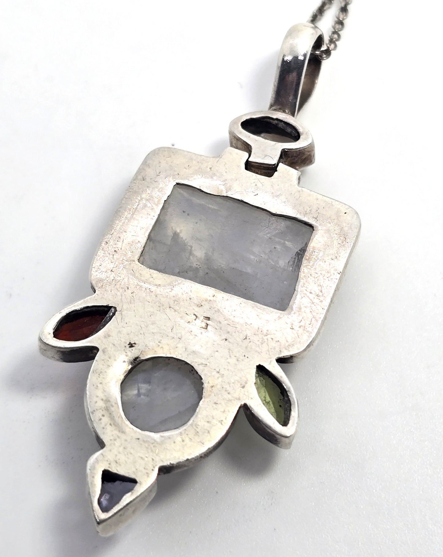 Blue Moonstone iolite peridot garnet quartz gemstone pendant sterling silver necklace