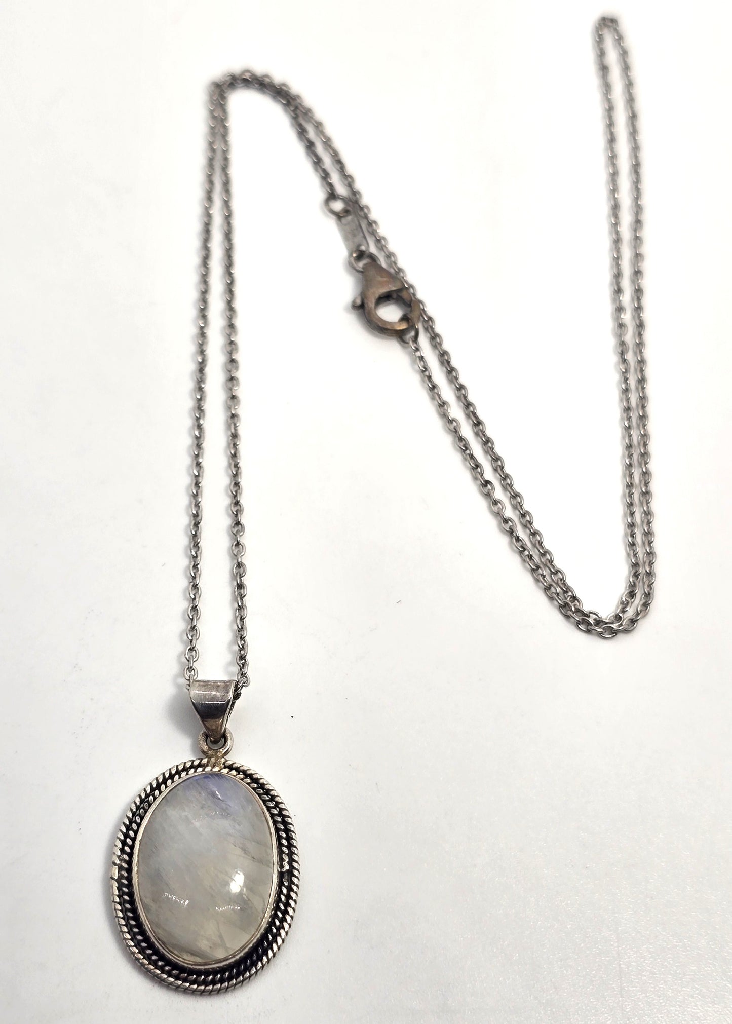 Rainbow Moonstone Flashy gemstone tribal sterling silver necklace