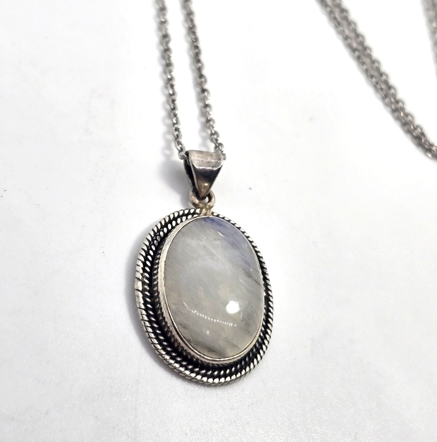 Rainbow Moonstone Flashy gemstone tribal sterling silver necklace