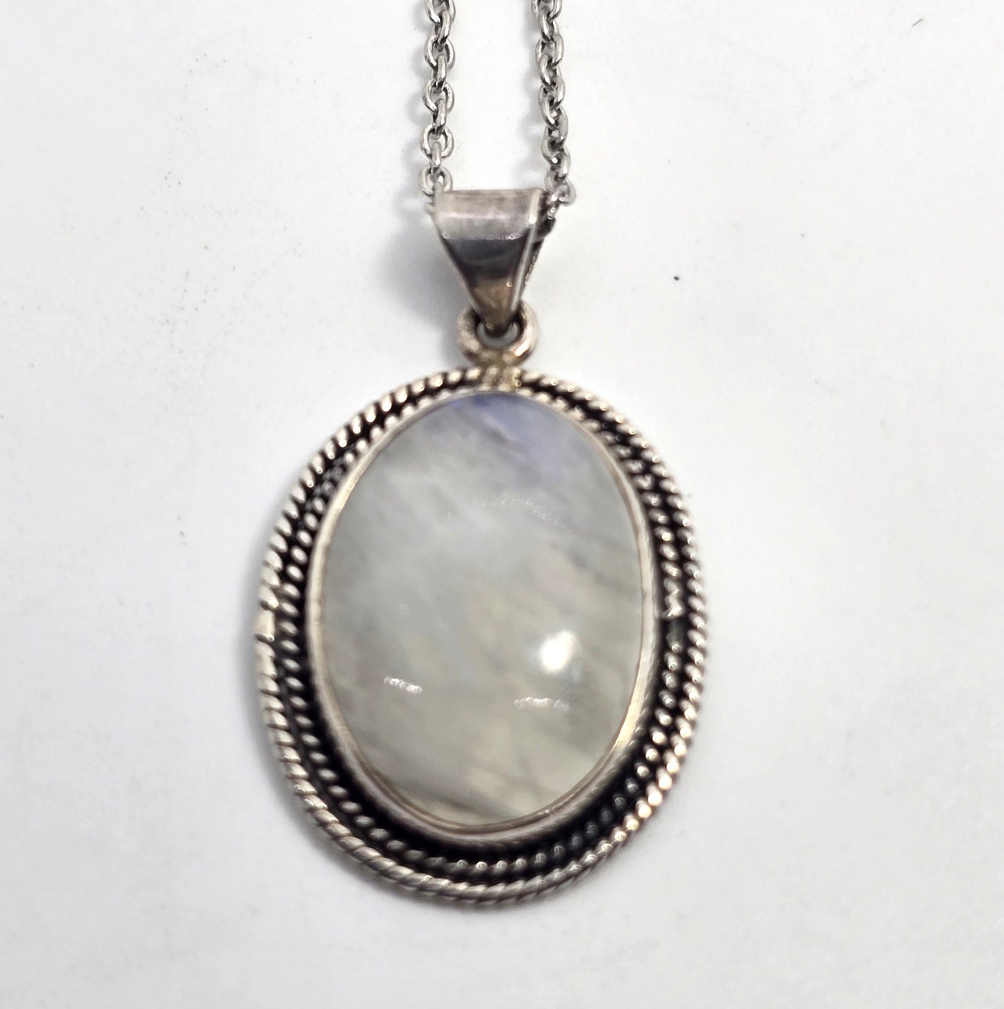 Rainbow Moonstone Flashy gemstone tribal sterling silver necklace