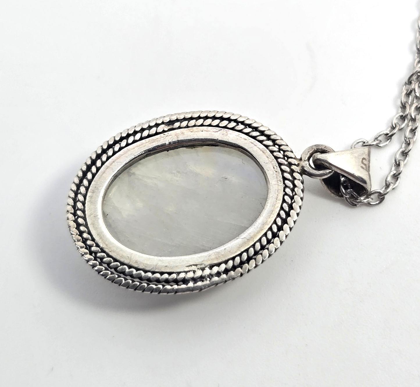 Rainbow Moonstone Flashy gemstone tribal sterling silver necklace