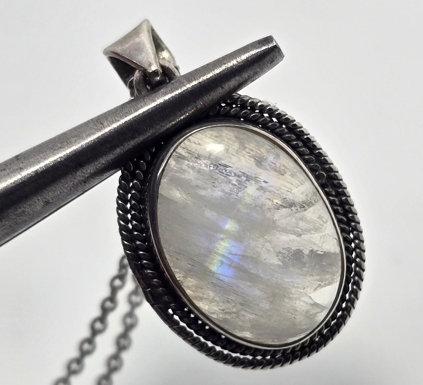 Rainbow Moonstone Flashy gemstone tribal sterling silver necklace