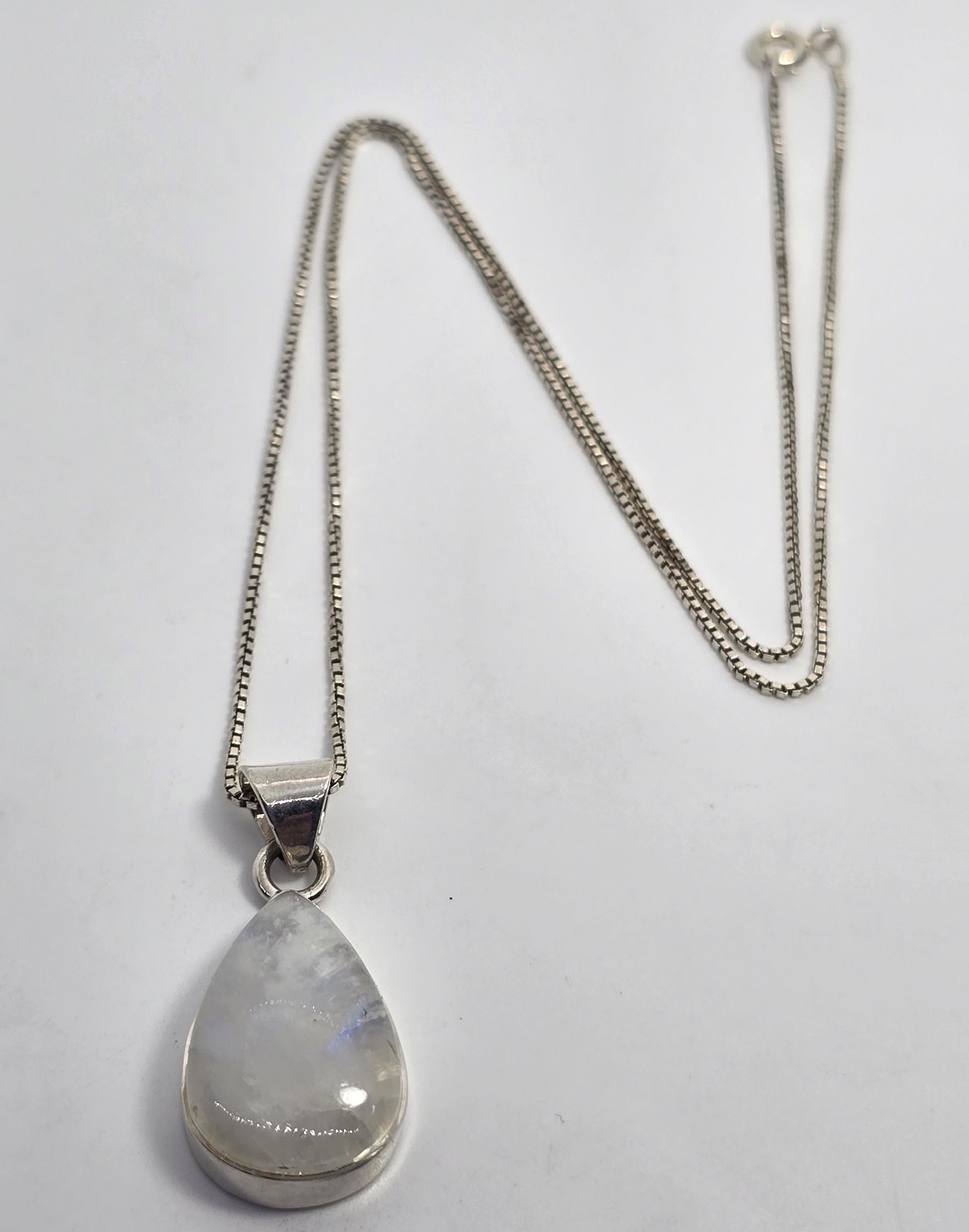 Rainbow Moonstone Flashy pear gemstone tribal sterling silver necklace