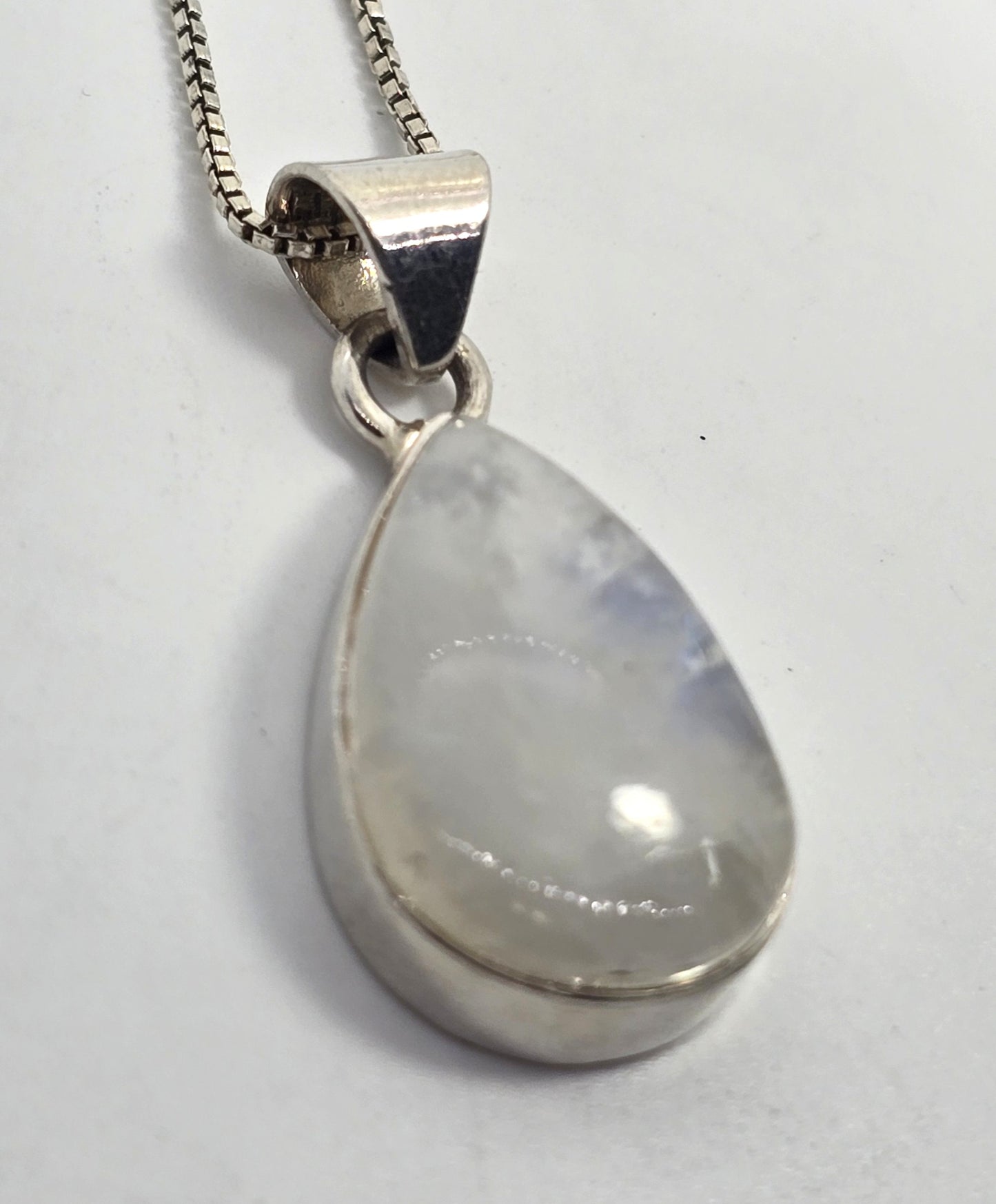 Rainbow Moonstone Flashy pear gemstone tribal sterling silver necklace