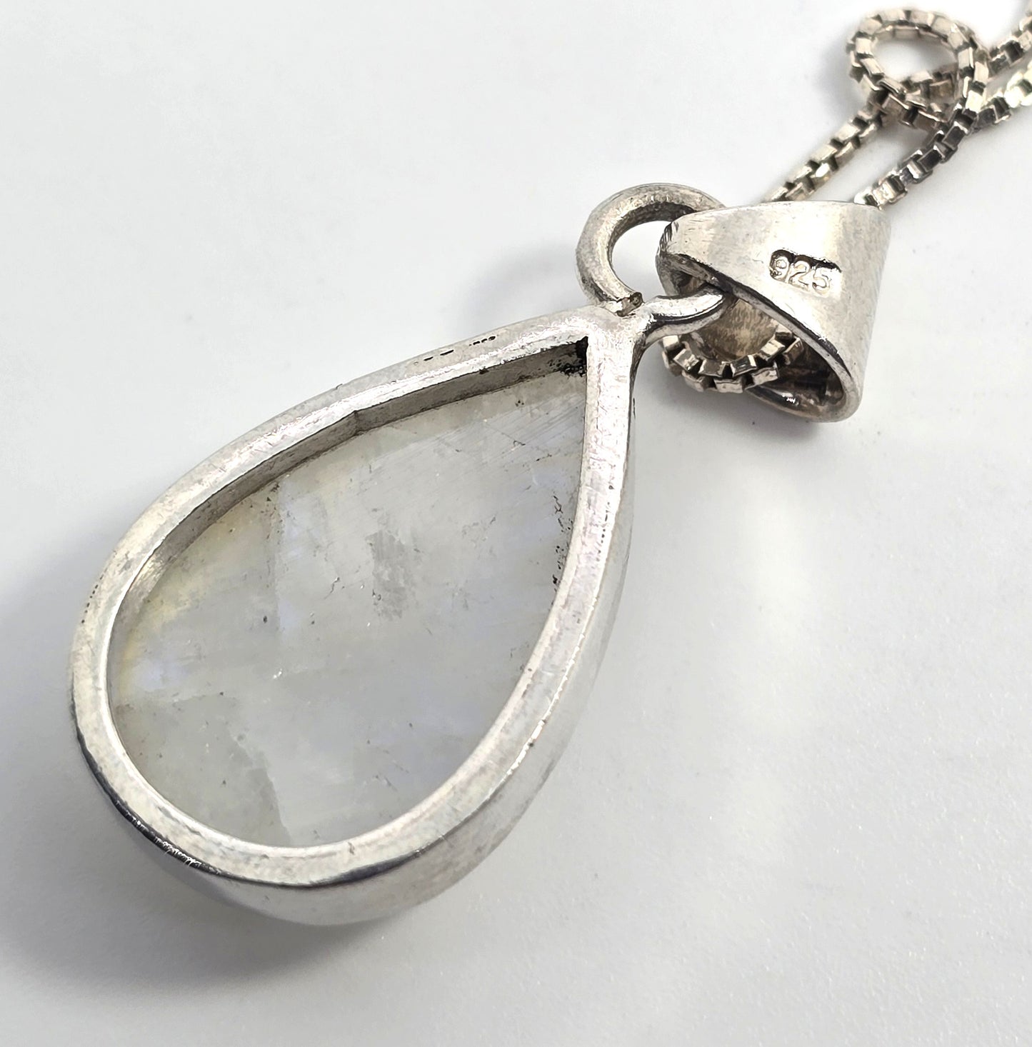Rainbow Moonstone Flashy pear gemstone tribal sterling silver necklace