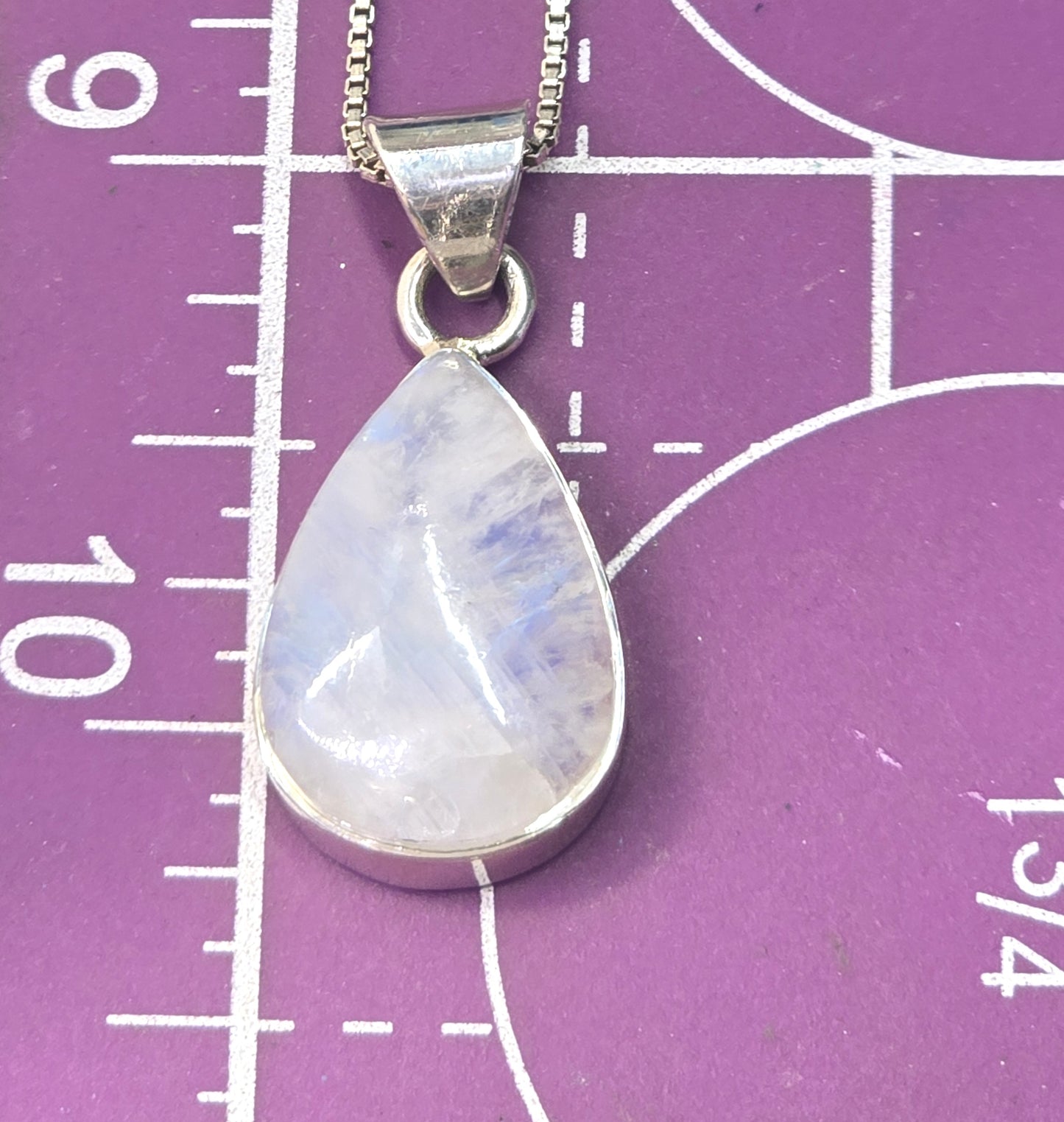 Rainbow Moonstone Flashy pear gemstone tribal sterling silver necklace