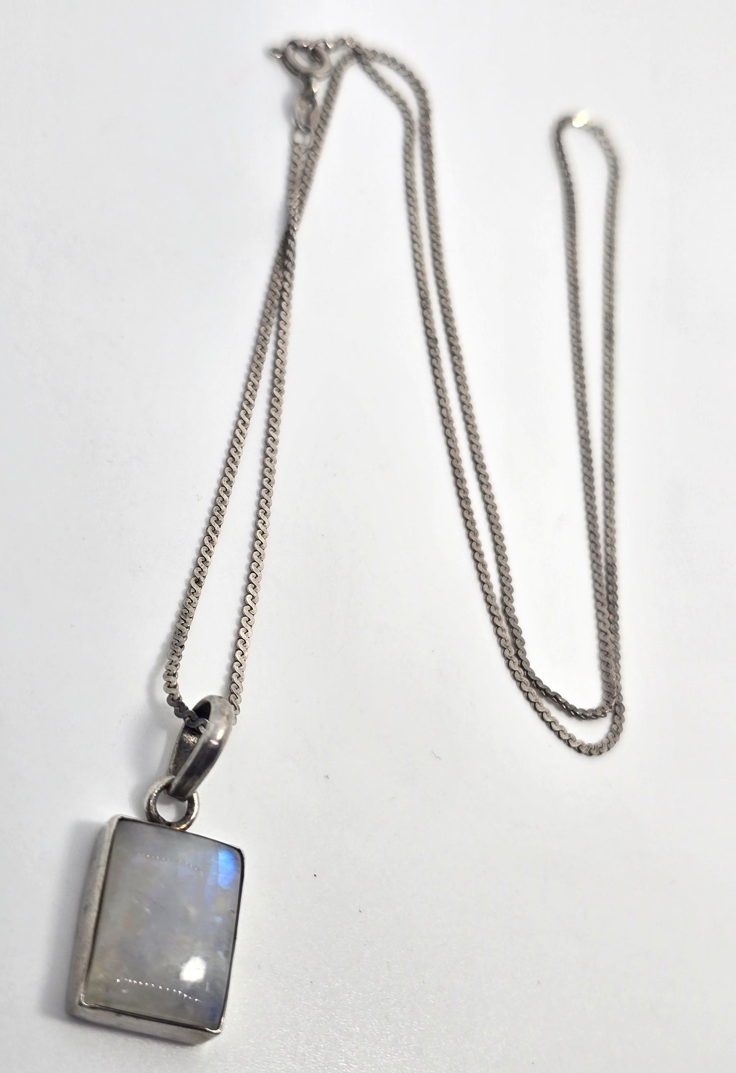 Rainbow Moonstone Flashy square gemstone tribal sterling silver necklace