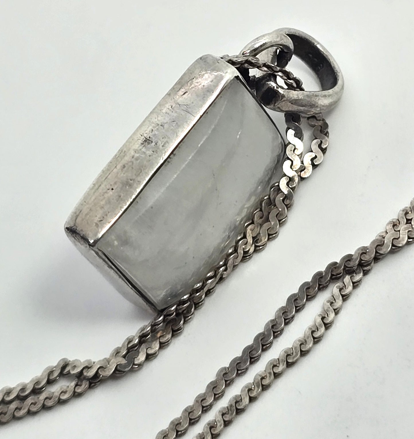 Rainbow Moonstone Flashy square gemstone tribal sterling silver necklace