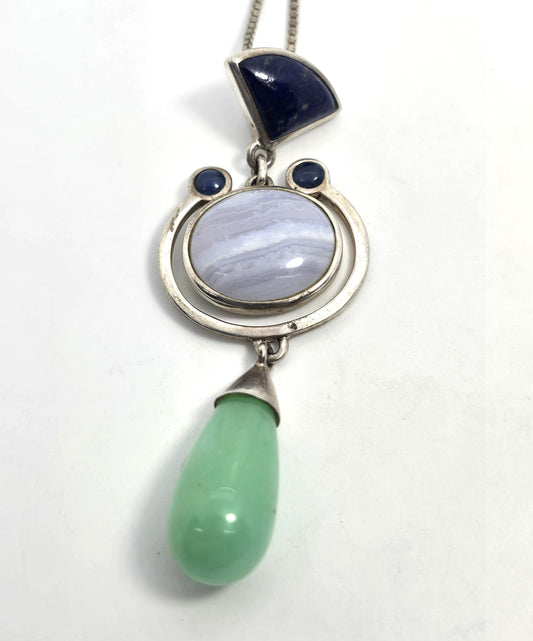 Whitney Kelly WK lapis lazuli, blue lace agate sterling silver necklace