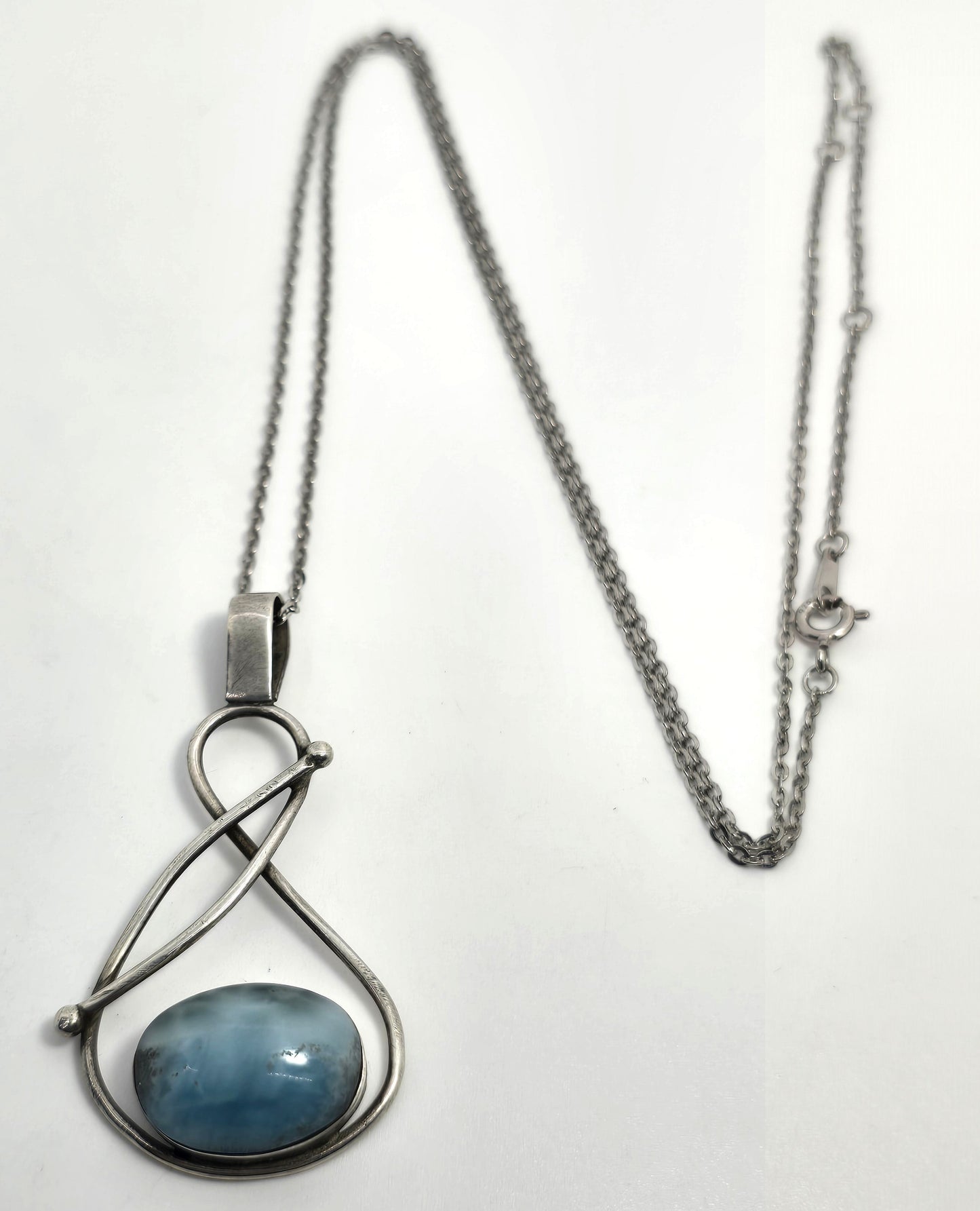 Larimar Dominican Republic blue gemstone artisan sterling silver pendant necklace