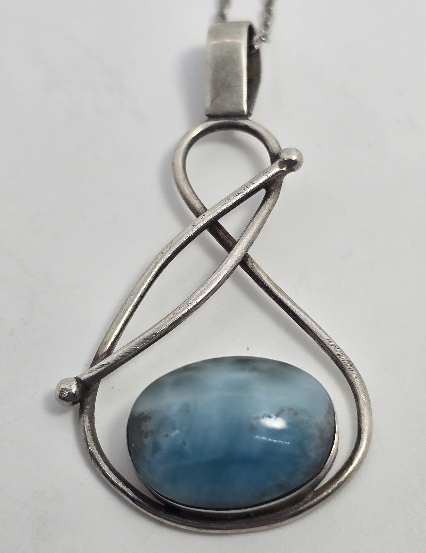 Larimar Dominican Republic blue gemstone artisan sterling silver pendant necklace