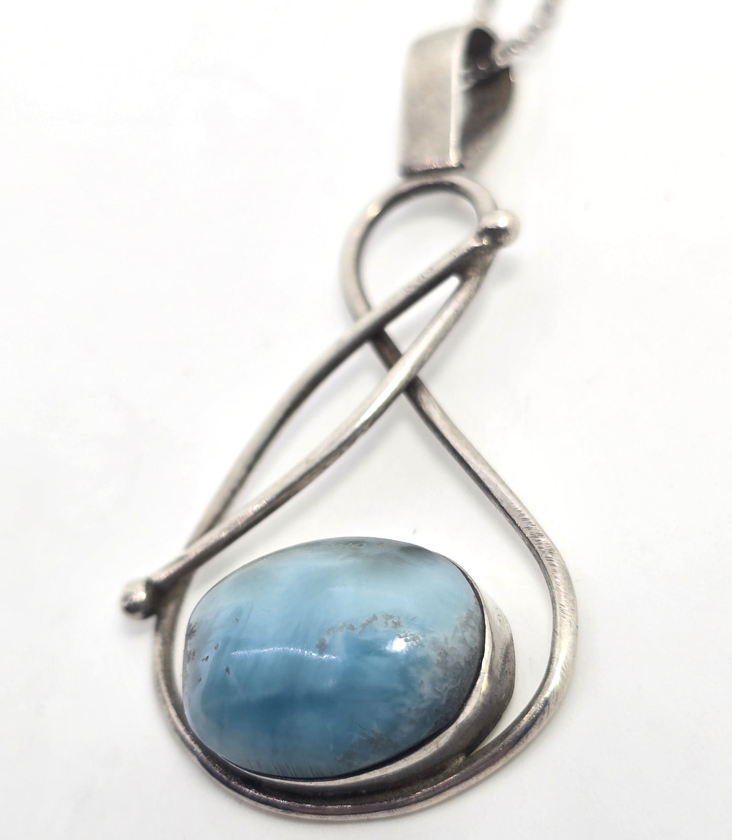 Larimar Dominican Republic blue gemstone artisan sterling silver pendant necklace