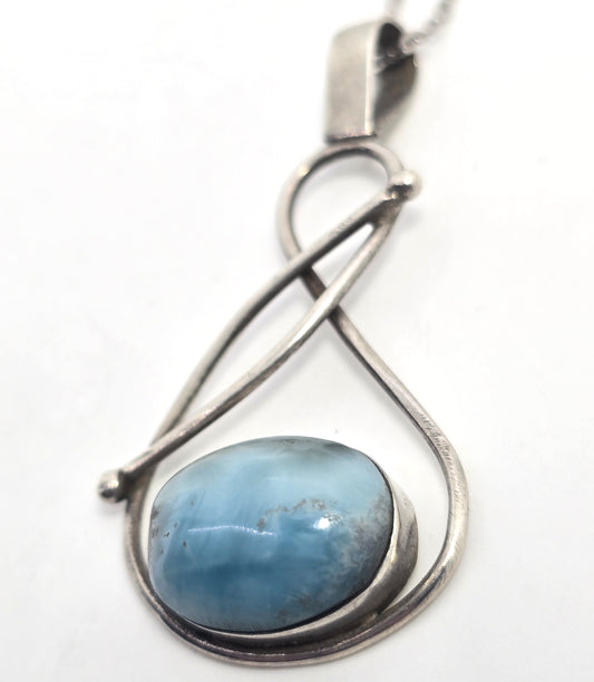 Larimar Dominican Republic blue gemstone artisan sterling silver pendant necklace