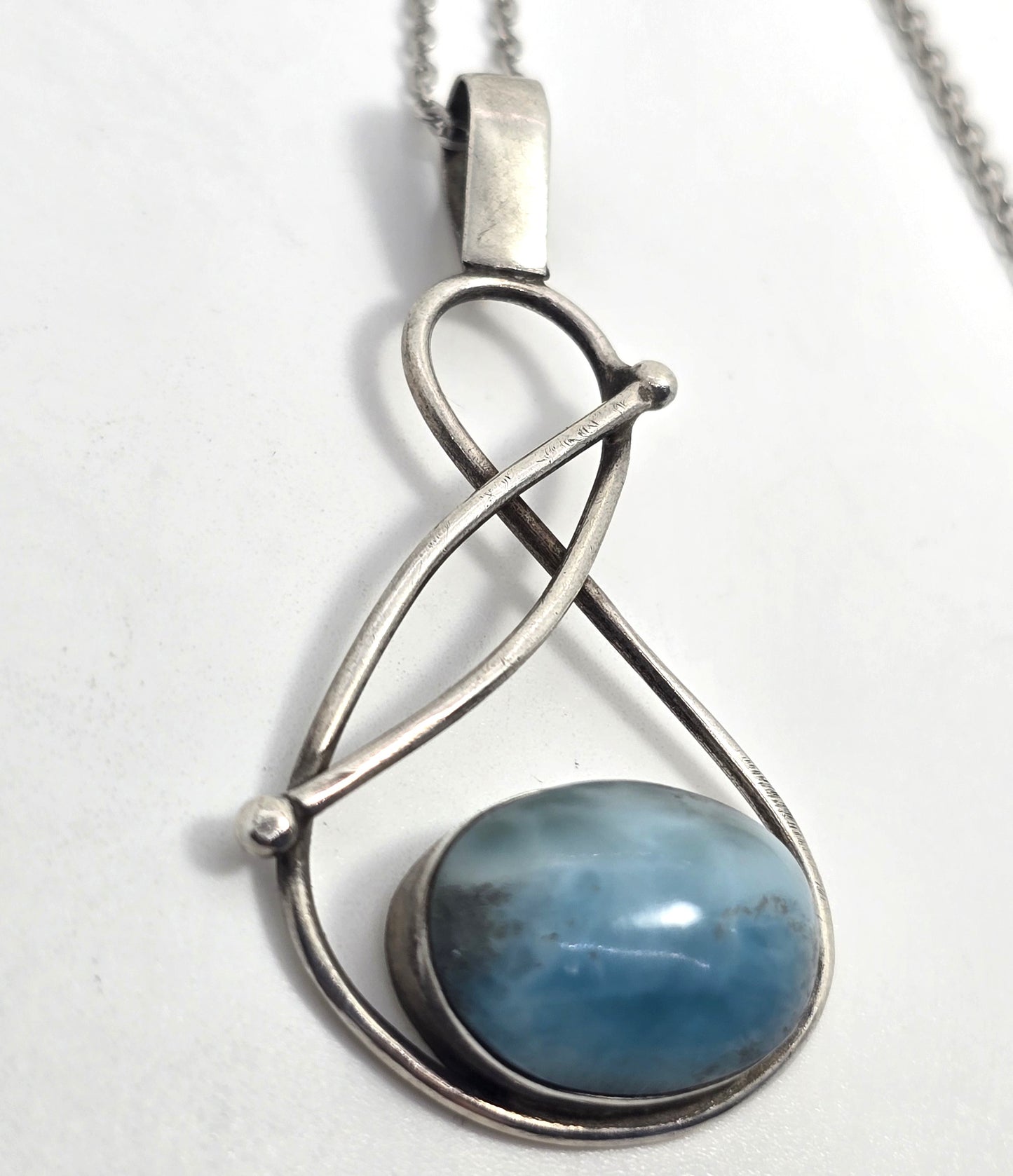 Larimar Dominican Republic blue gemstone artisan sterling silver pendant necklace