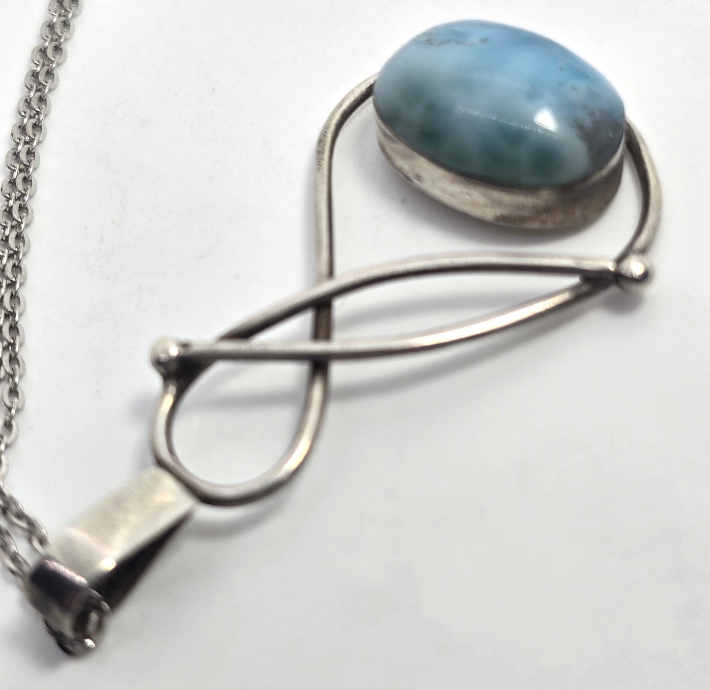 Larimar Dominican Republic blue gemstone artisan sterling silver pendant necklace