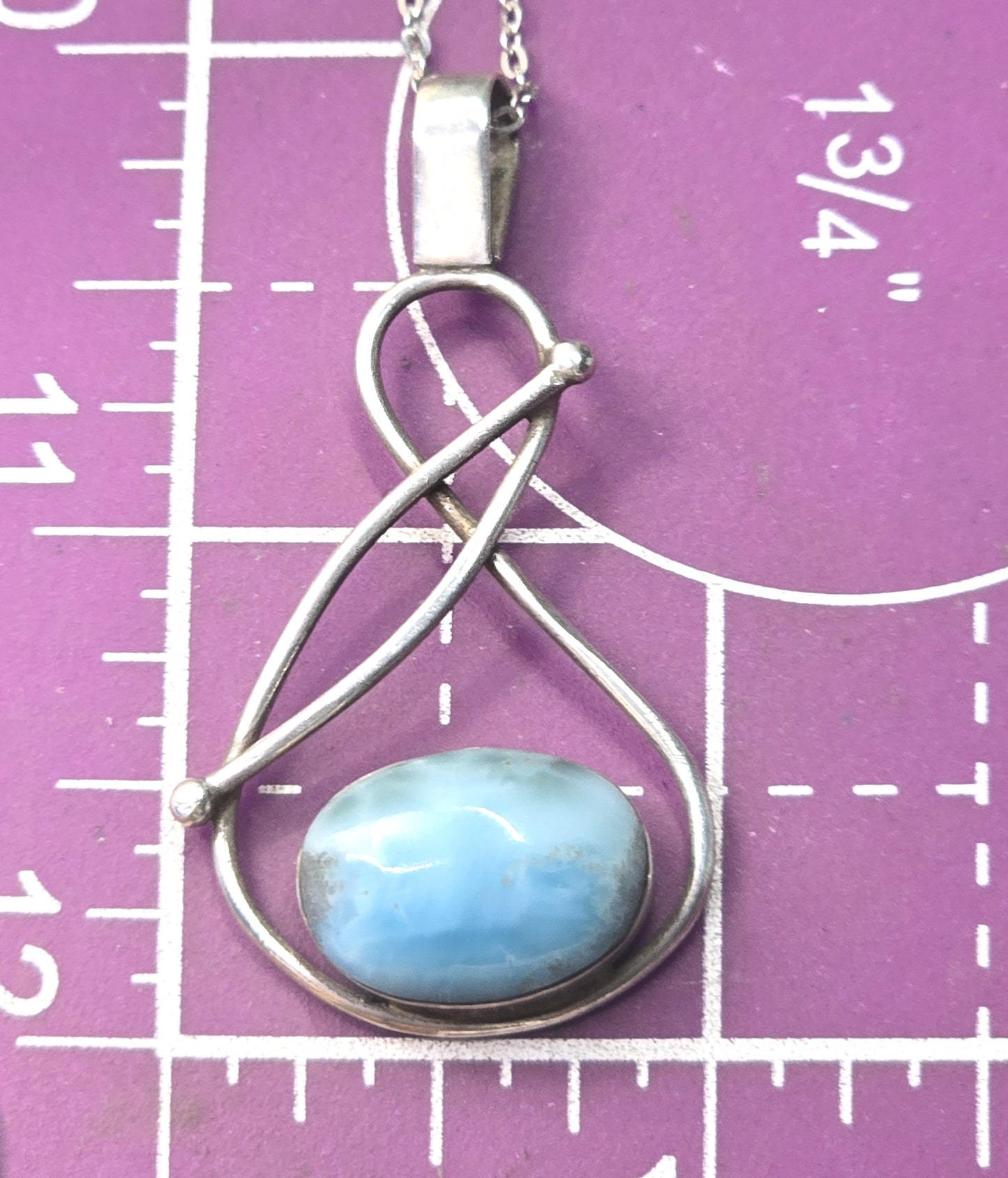 Larimar Dominican Republic blue gemstone artisan sterling silver pendant necklace