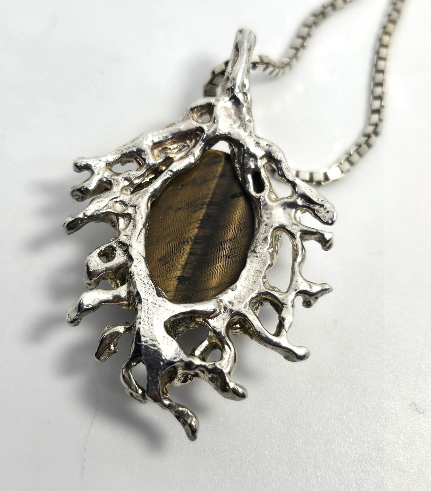 Egyptian Scarab Khepri tiger's eye brutalist vintage sterling silver necklace