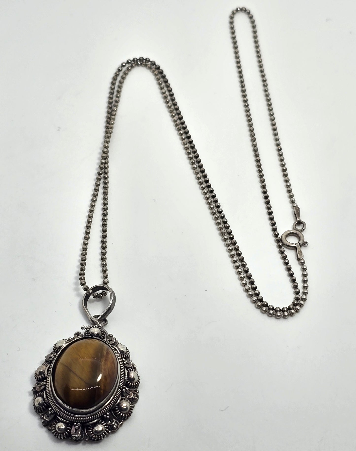 Tiger's eye Tribal ethnic thick vintage sterling silver necklace