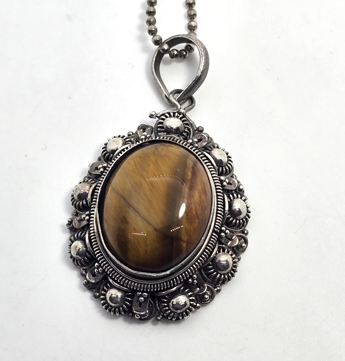 Tiger's eye Tribal ethnic thick vintage sterling silver necklace