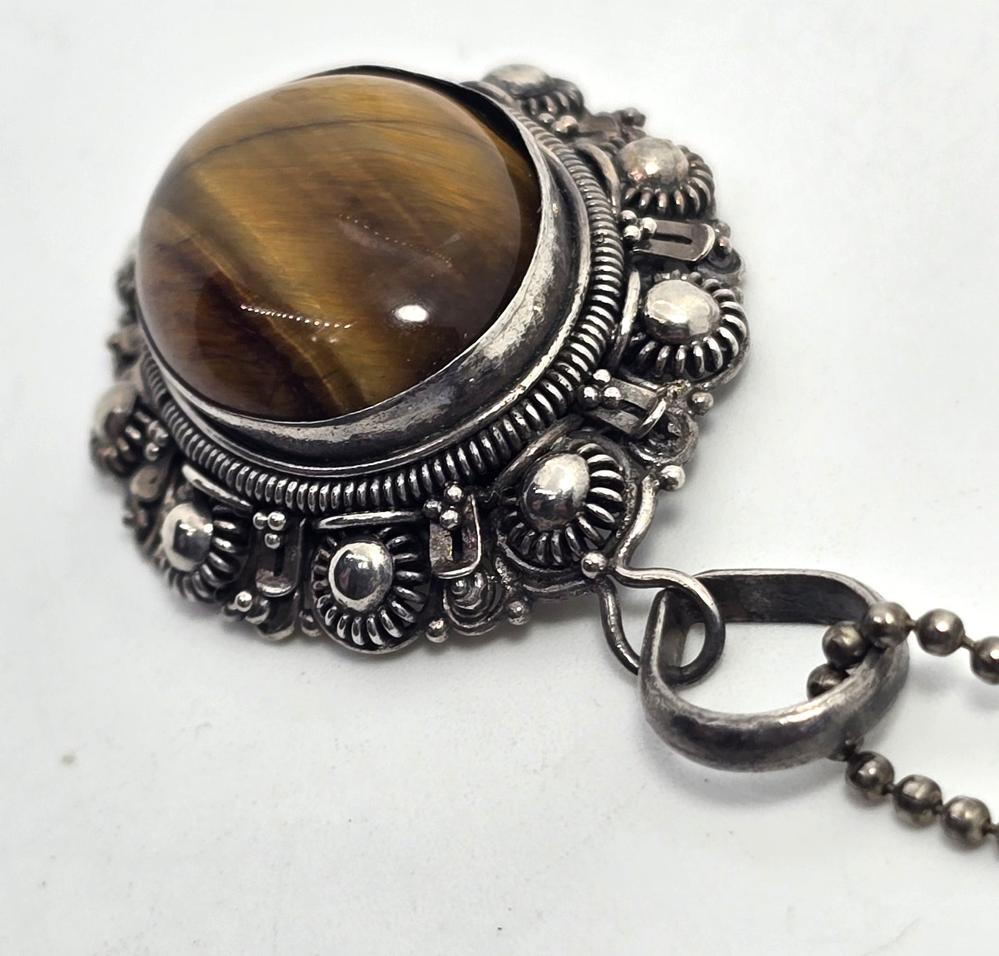 Tiger's eye Tribal ethnic thick vintage sterling silver necklace