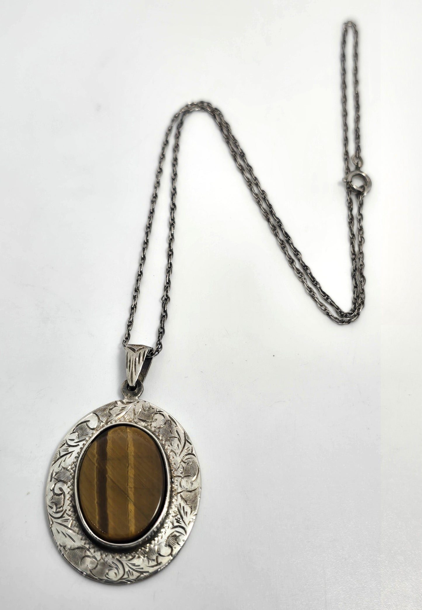 Siam Tiger's eye Tribal ethnic thick vintage sterling silver necklace