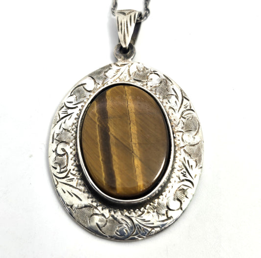 Siam Tiger's eye Tribal ethnic thick vintage sterling silver necklace