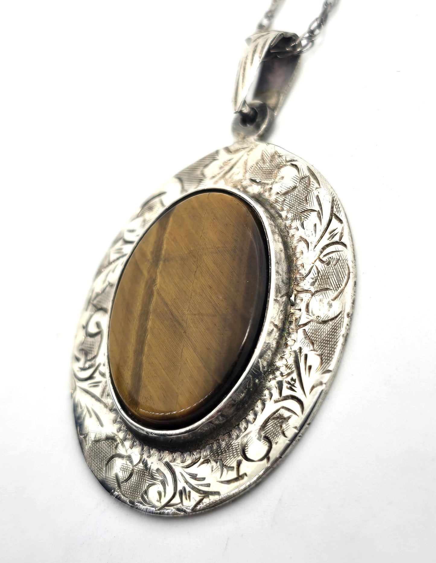 Siam Tiger's eye Tribal ethnic thick vintage sterling silver necklace