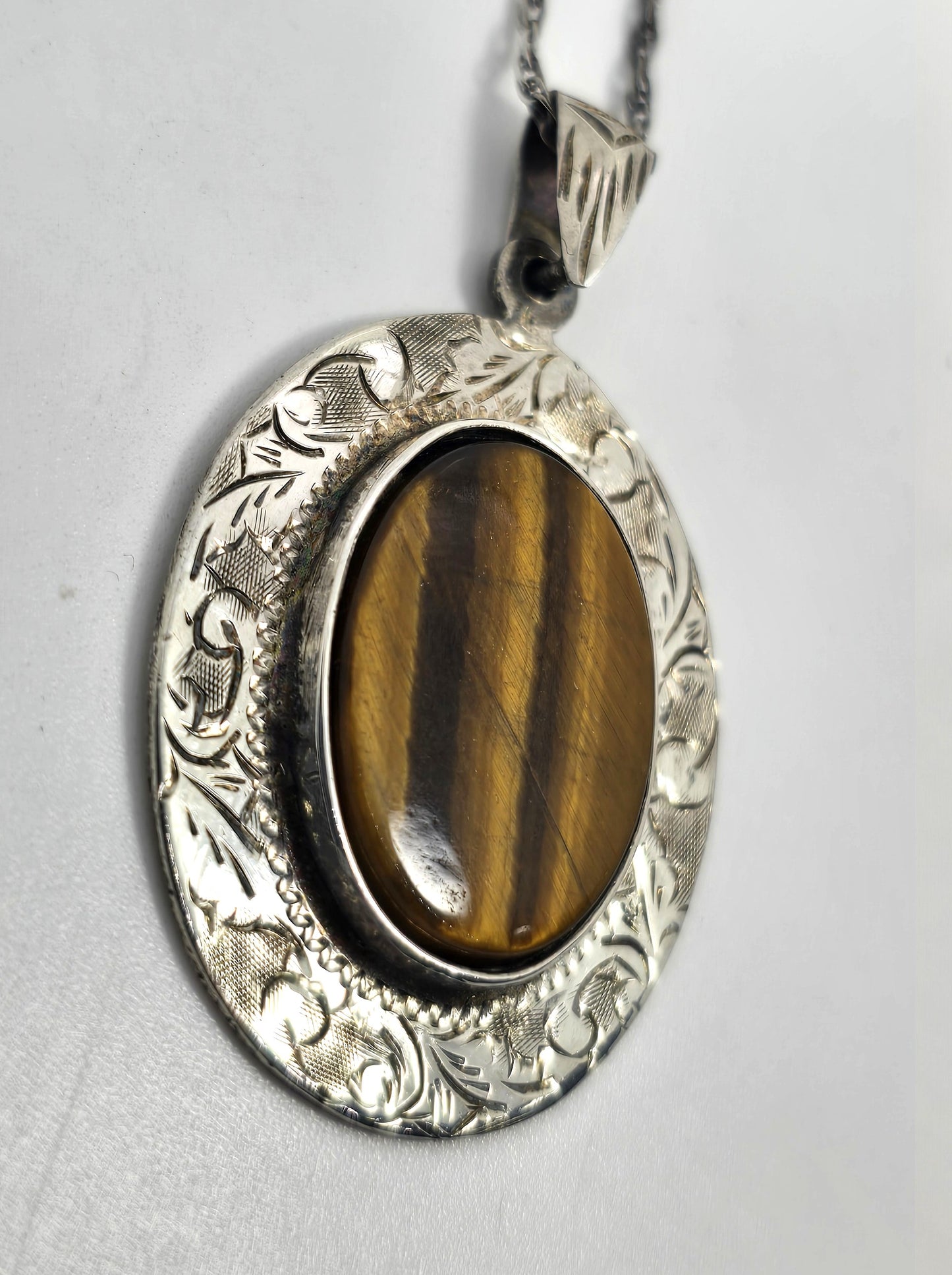 Siam Tiger's eye Tribal ethnic thick vintage sterling silver necklace
