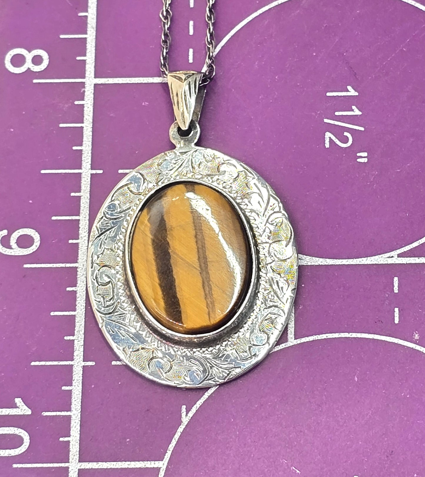 Siam Tiger's eye Tribal ethnic thick vintage sterling silver necklace