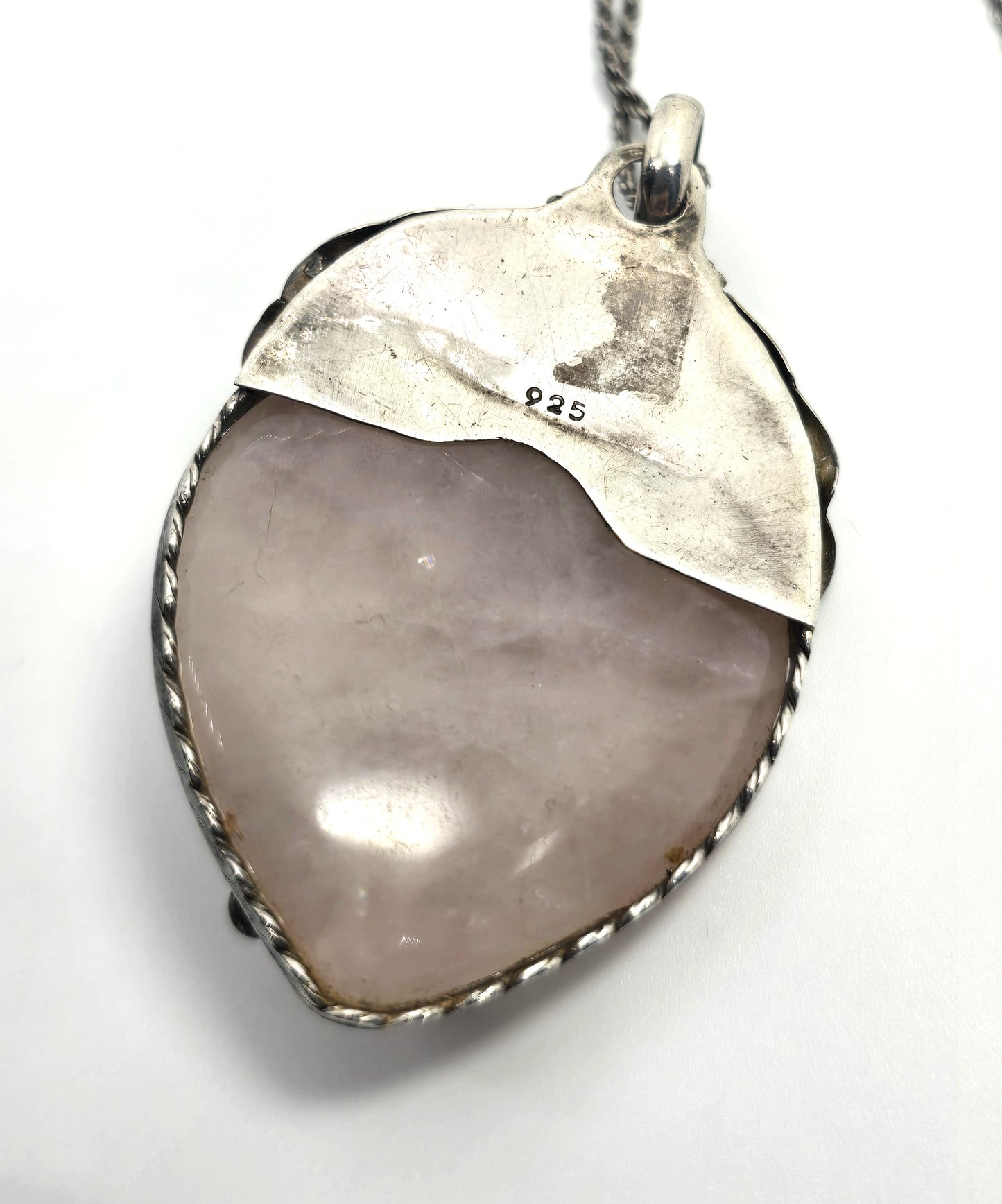 John & Ann Doran rose quartz garnet artisan pendant sterling silver necklace