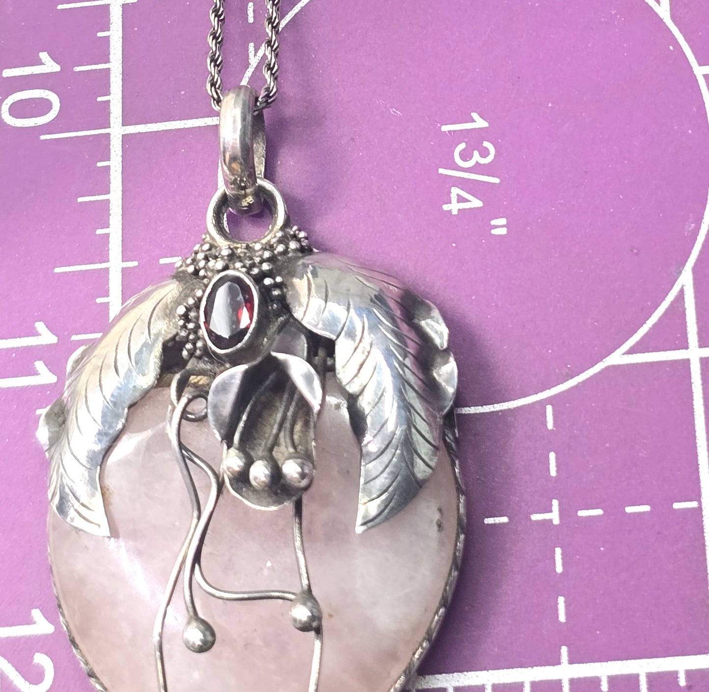 John & Ann Doran rose quartz garnet artisan pendant sterling silver necklace