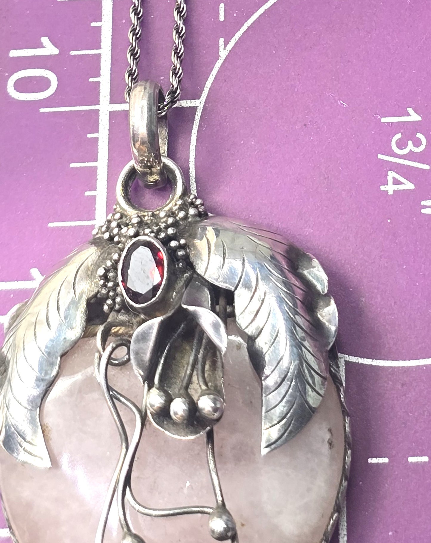 John & Ann Doran rose quartz garnet artisan pendant sterling silver necklace