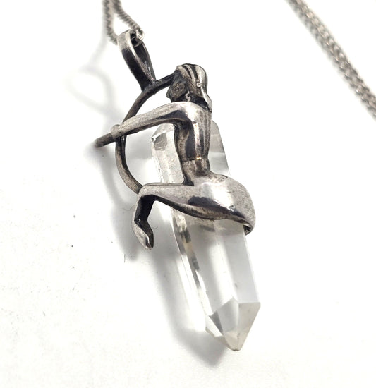 Brazilian Quartz Woman archer sterling silver mystical vintage pendant necklace