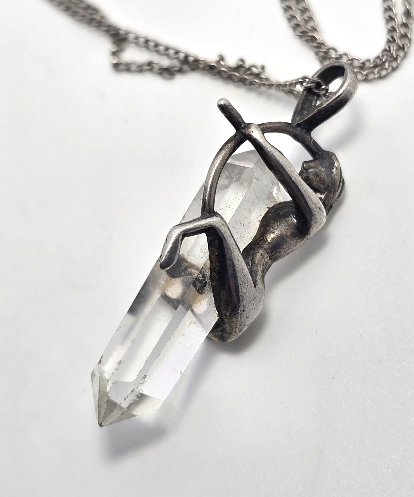 Brazilian Quartz Woman archer sterling silver mystical vintage pendant necklace