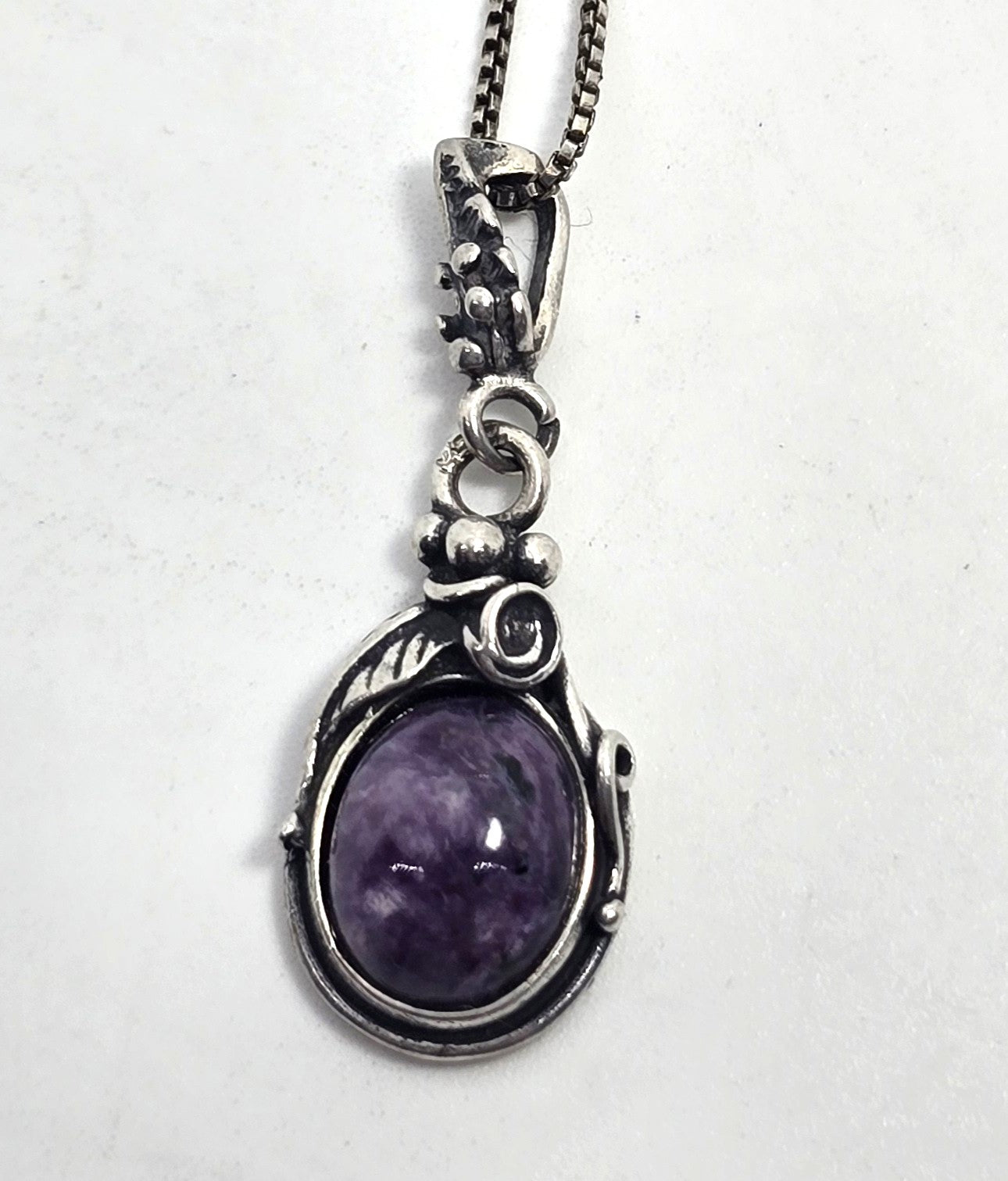 Charoite Purple gemstone tribal sterling silver vintage pendant necklace