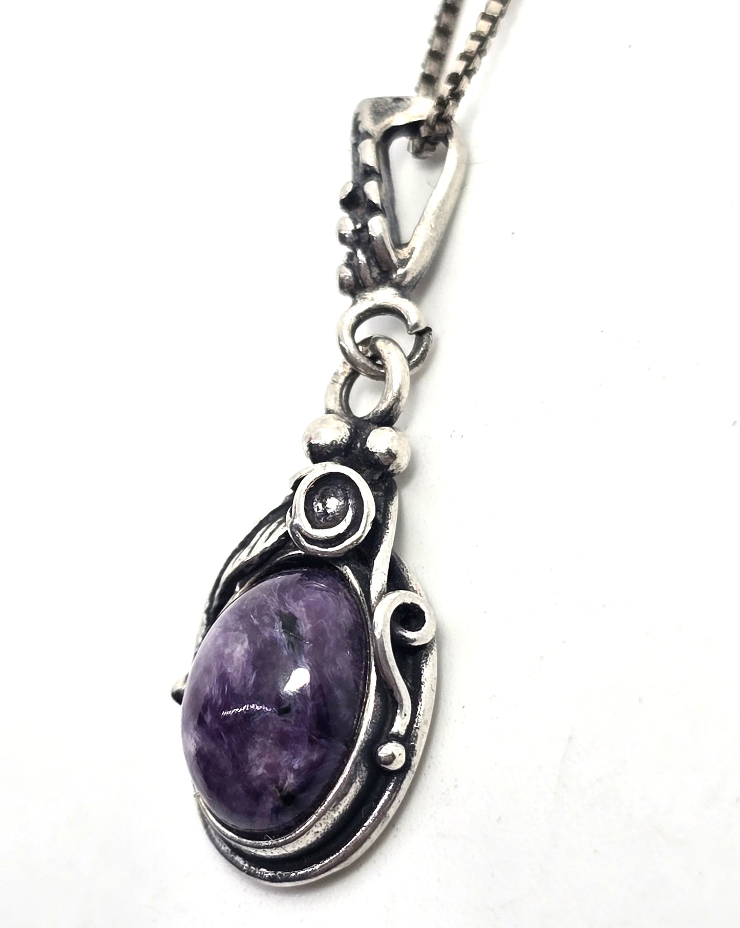 Charoite Purple gemstone tribal sterling silver vintage pendant necklace