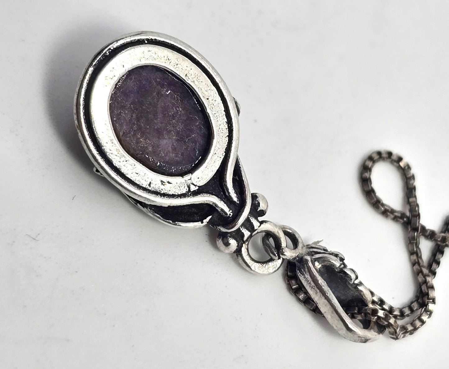 Charoite Purple gemstone tribal sterling silver vintage pendant necklace