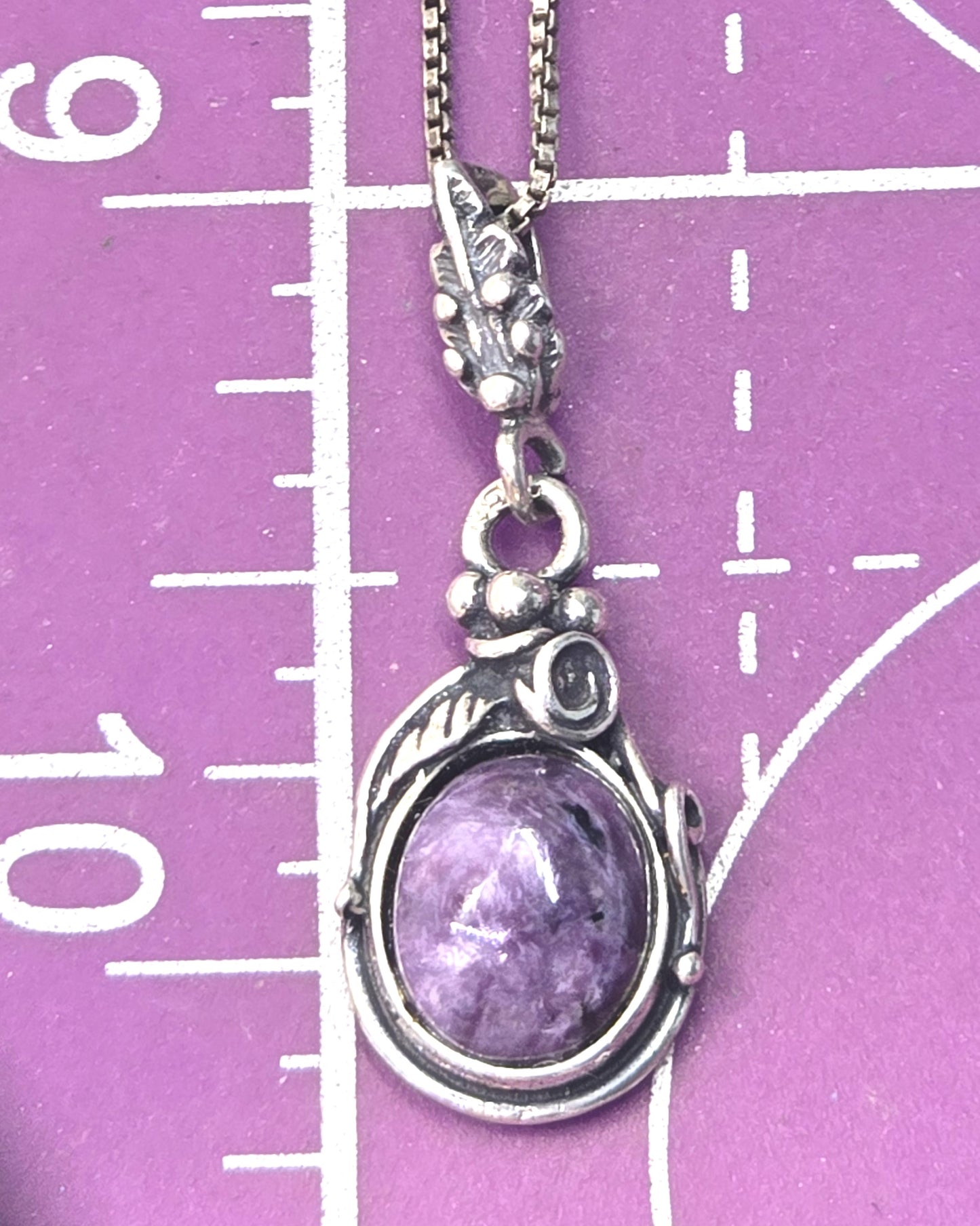 Charoite Purple gemstone tribal sterling silver vintage pendant necklace