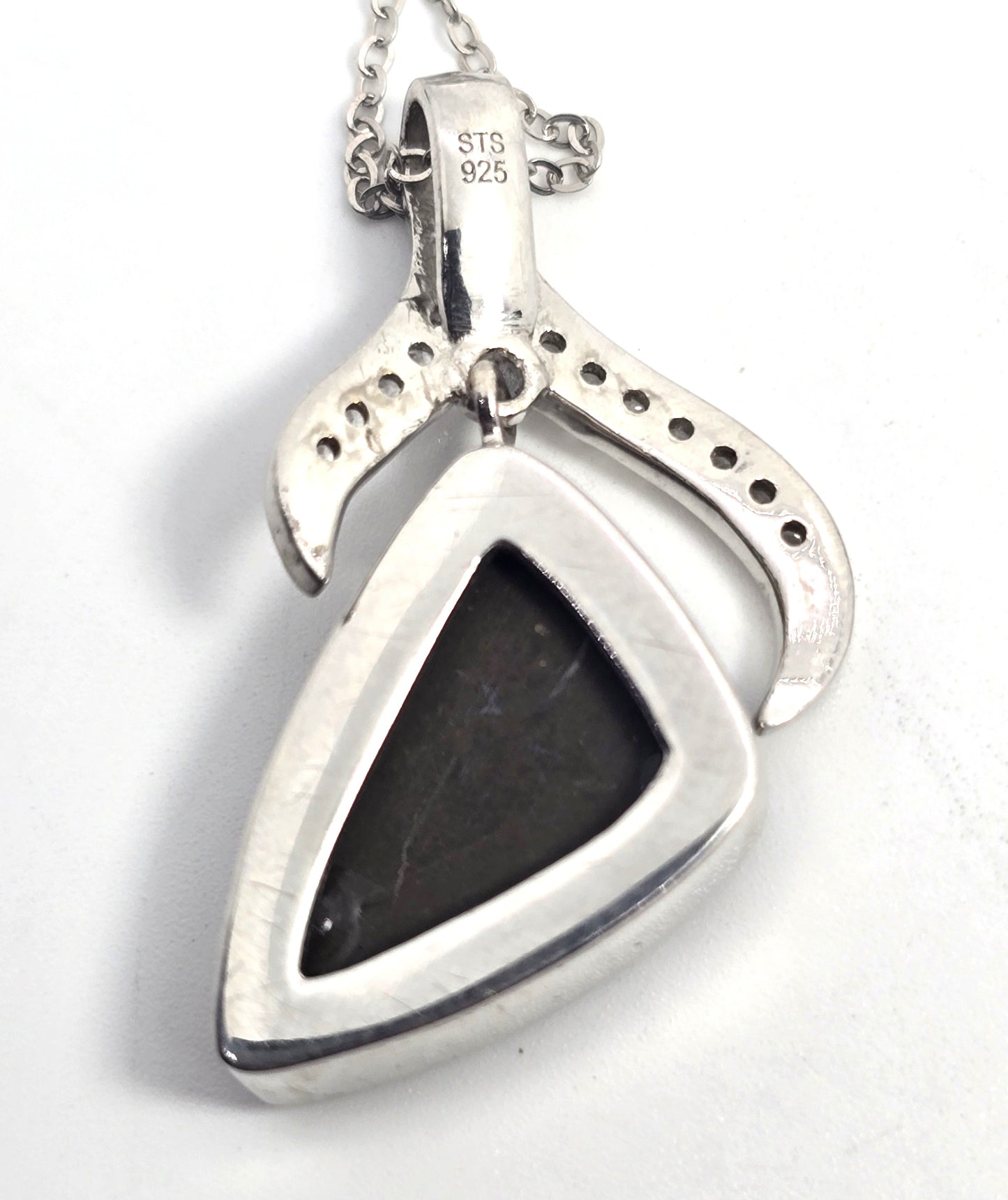 Opalized fossilized ammolite white topaz STS sterling silver gemstone necklace