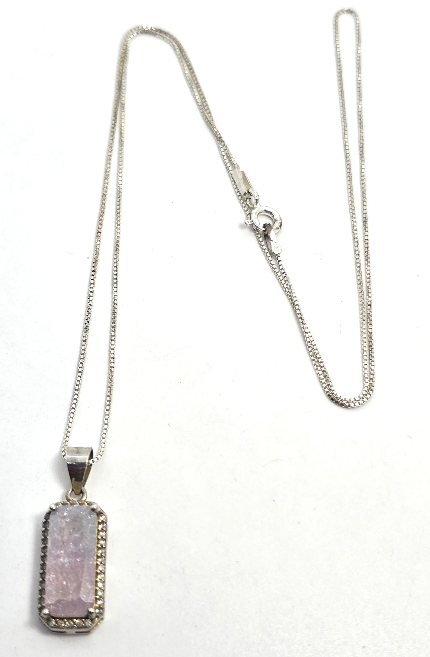 Kunzite natural UV pink stone Cubic zirconia sterling silver necklace