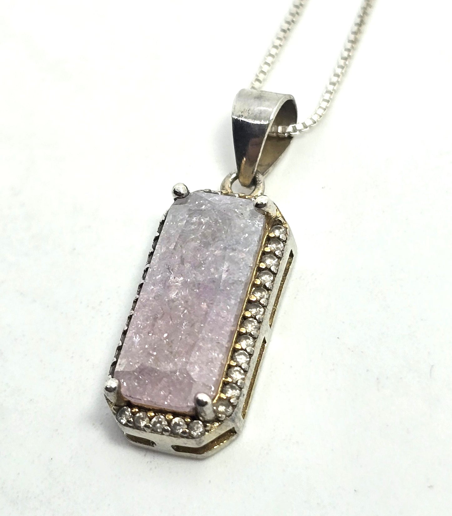 Kunzite natural UV pink stone Cubic zirconia sterling silver necklace