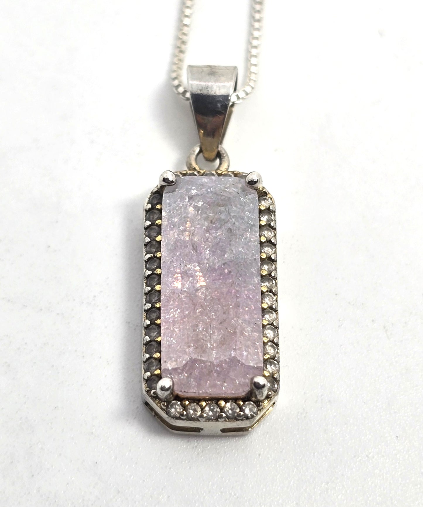 Kunzite natural UV pink stone Cubic zirconia sterling silver necklace
