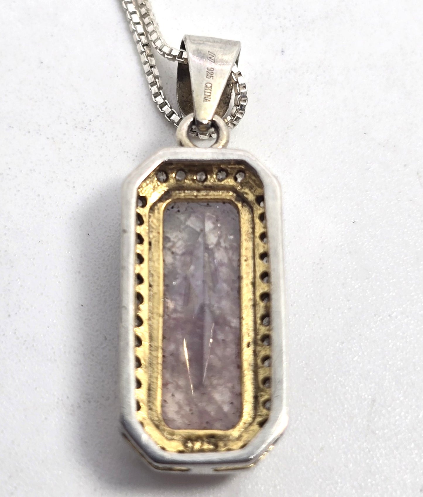Kunzite natural UV pink stone Cubic zirconia sterling silver necklace
