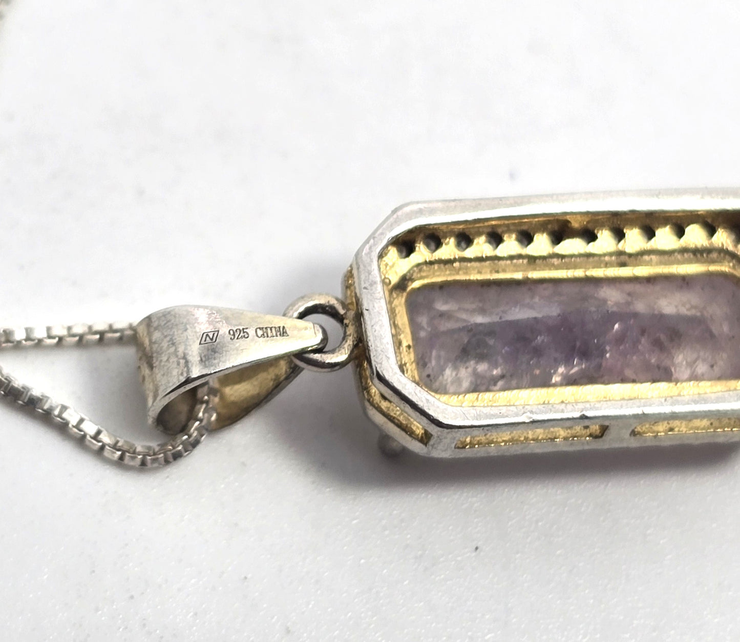 Kunzite natural UV pink stone Cubic zirconia sterling silver necklace