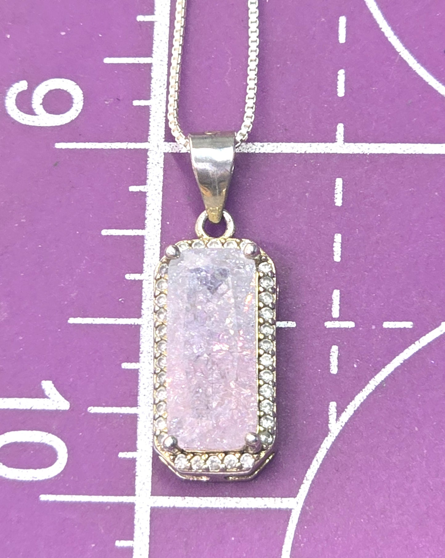 Kunzite natural UV pink stone Cubic zirconia sterling silver necklace